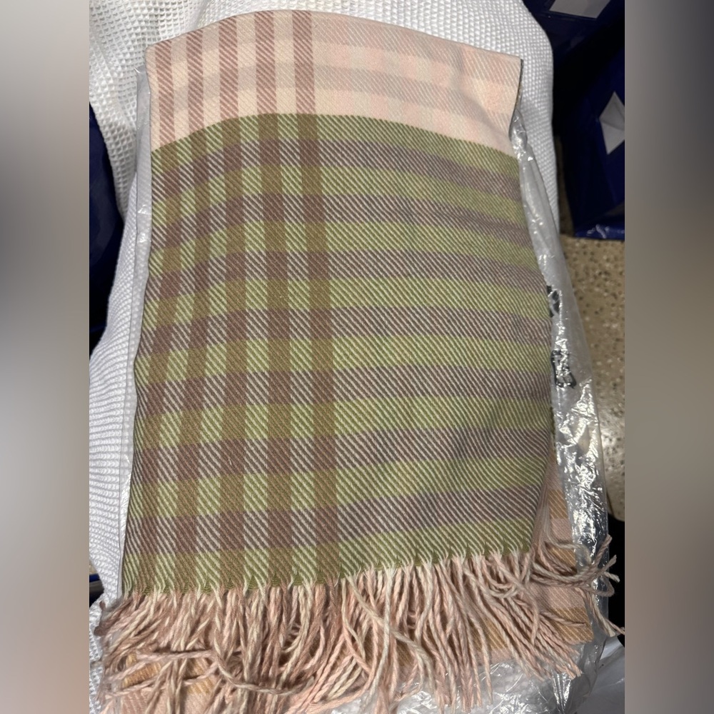 Belle Plaid Fringe Scarf in Pink and Green